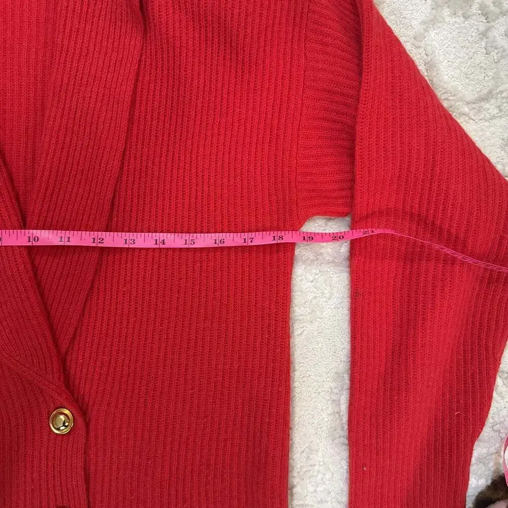 Reed Hunter‎ Red Lambswool Angora Ribbed Cardigan | Gold Button V-Neck